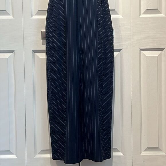 Banana Republic Navy with White Pinstripes Wide Leg Ankle Length Jumpsuit Sz 8P - Picture 4 of 14